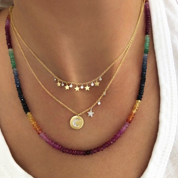 Ruby, Sapphire and Emerald rainbow necklace. 18” w extender. Hand made in LA! - Picture 1 of 3